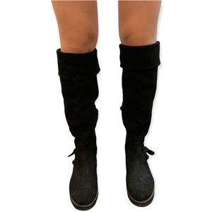 Tall Black Suede Over The Knee Boots